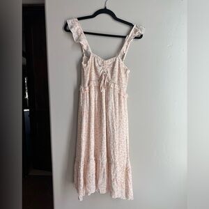 Blue B smocked floral ruffle sundress cottagecore boho flutter strap tiered L